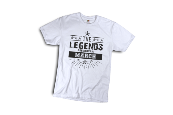 The legend sare born in March szülinapi férfi fekete póló minta termék kép